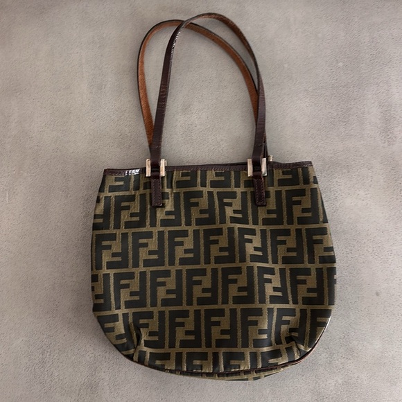 FENDI Zucca Canvas Tote Bag With Leather Pouch Vintage - Picture 7 of 13